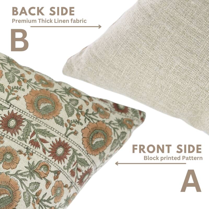 Fabdivine Handmade Heavy Weight Floral Linen Brown Cushion or Block Print Pillow Cover