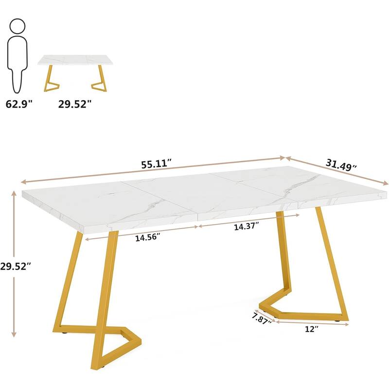 Modern Dining Room Table, 55" White Dining Dinner Table for 6 People - 55"L * 28"W * 30"H