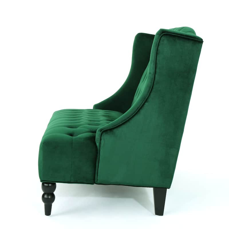 50.25" Velvet Button Tufted High Wingback Loveseat Sofa with Wood Legs for Living Room