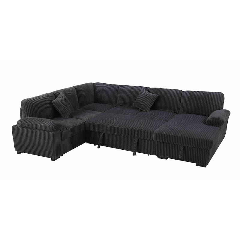 Modern Corduroy Sectional With Storage Chaise Lounge