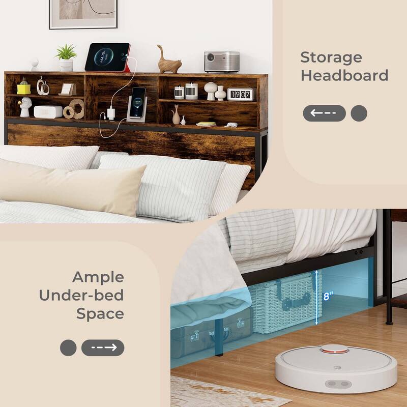 Costway Twin/Full/Queen/King Bed Frame with Charging Station Storage