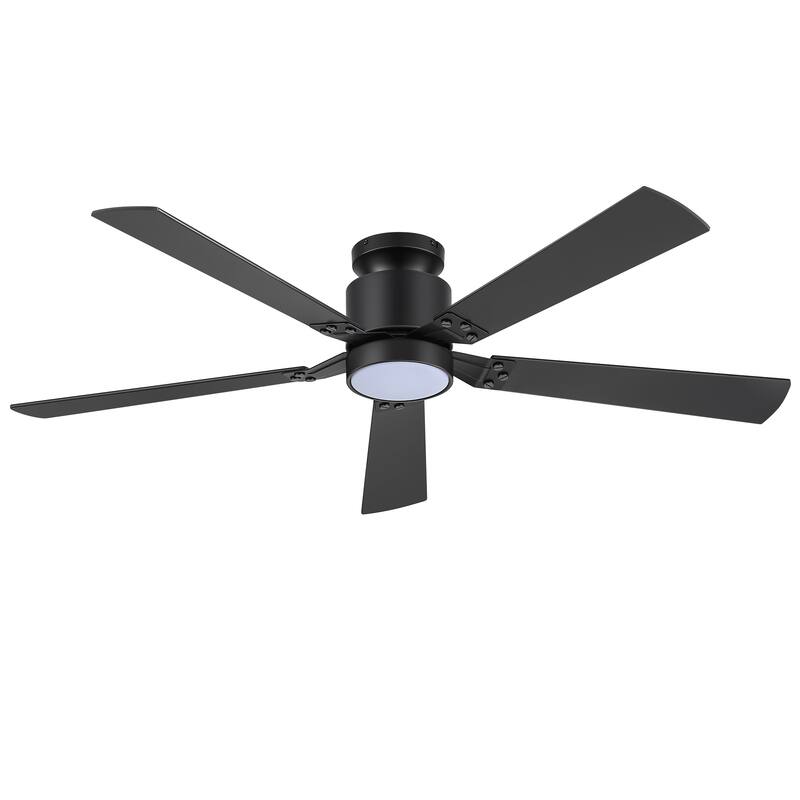 52-Inch Matte Black Flush Mount Ceiling Fan with RGB LED Light and Remote