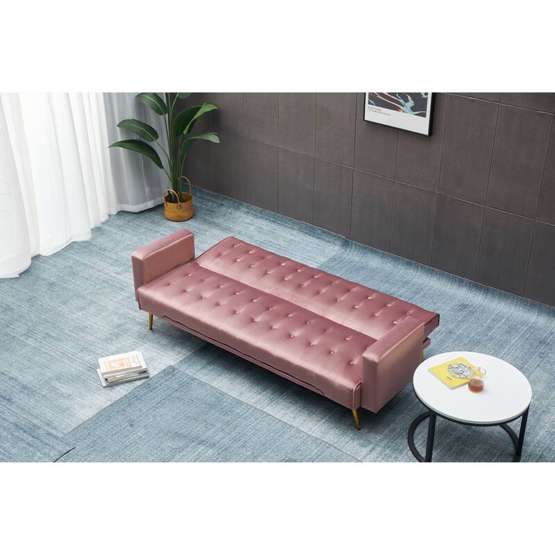 Rose Sofa Bed with Golden Metal Legs, Solid Wood+MDF, 75x32x29 inches