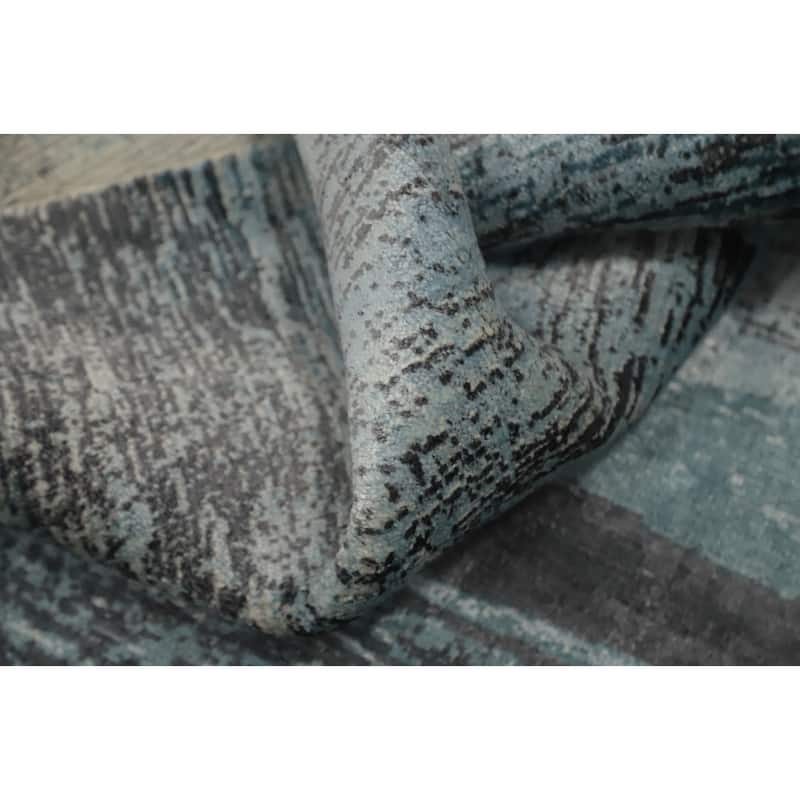 Hand Knotted Oriental Viscose Silk Carpet Modern Pictorial Green Abstract Area Rug - 7' 11'' X 5' 0''