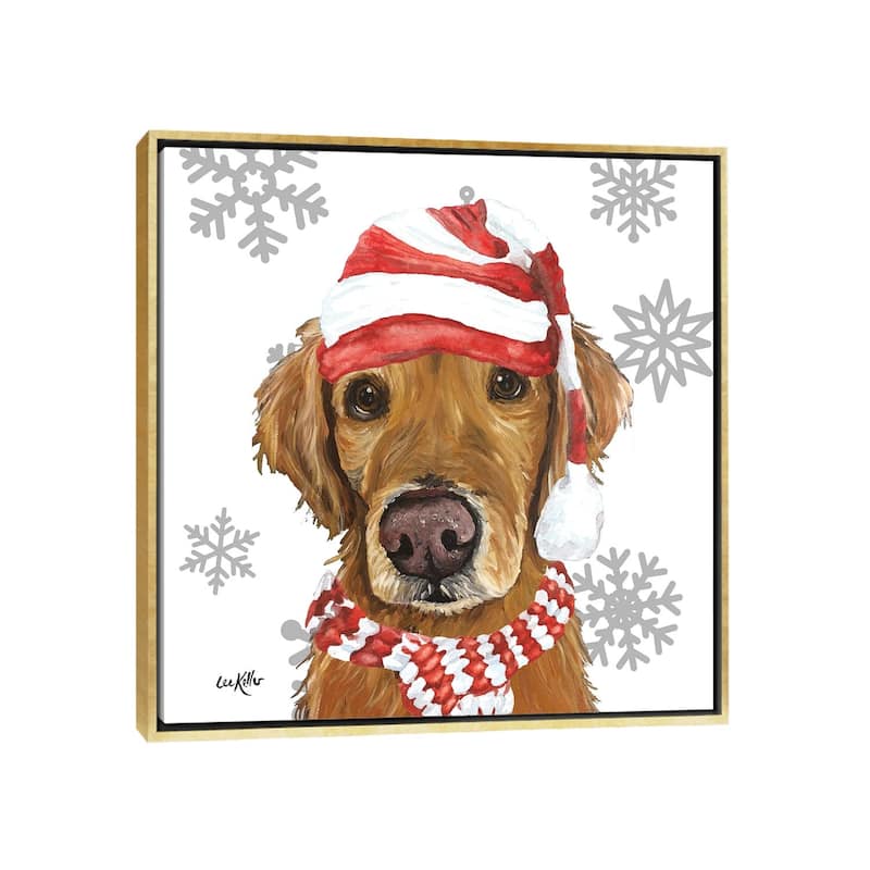 iCanvas "Christmas Golden Retriever" by Hippie Hound Studios Framed - Gold - 12x12