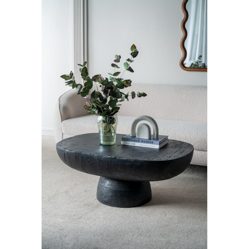 36x24x15" Cement Oval Coffee Table with rounded pedestal base - Grey