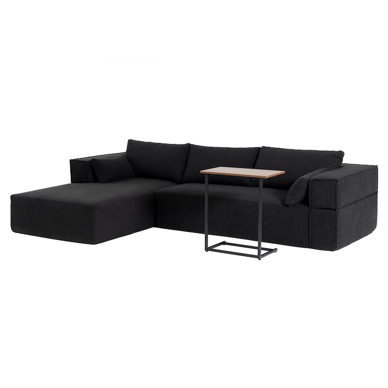 L Shaped Boucle Fabric Sectional Sofa w/ Chaise Lounge, Side Table, Pillows
