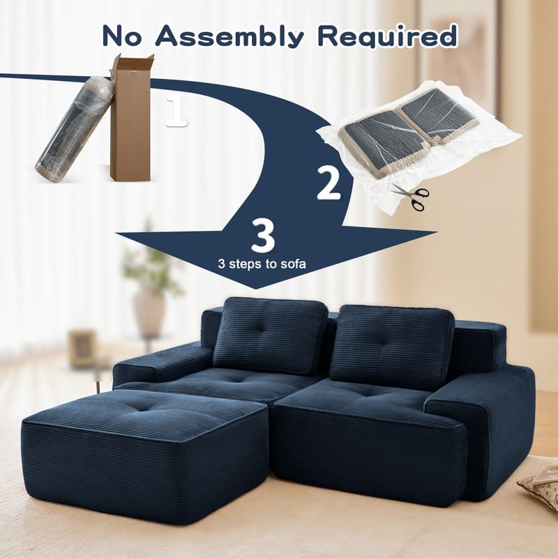 Rossetta Modern Modular Sectional Corduroy Fabric Ribbed Texture Deep Seat Sofa with Movable Ottoman