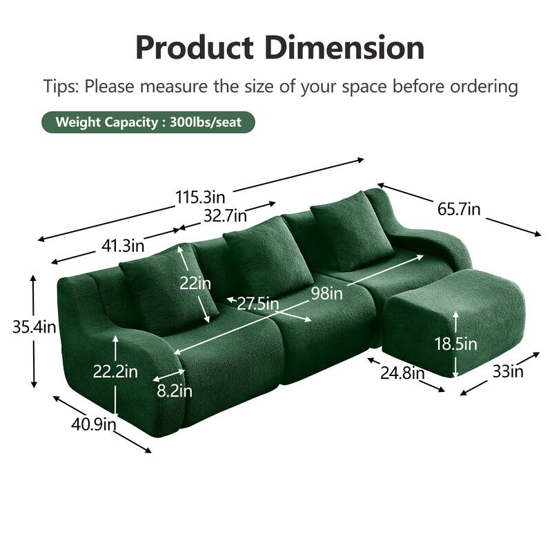 GDF Studio - Fairford 3-Seat Modular Sofa With Curved Armrests & Non-Slip Base