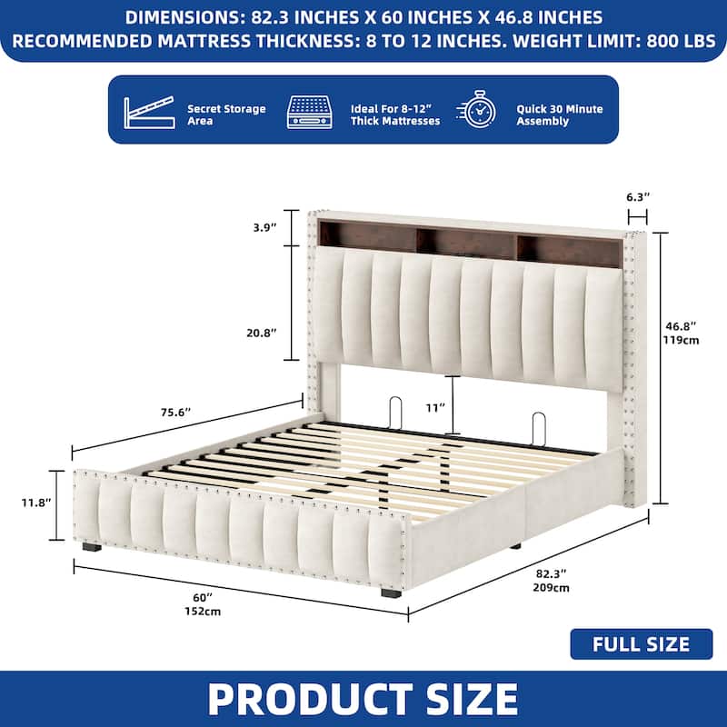 Moasis King Bed Upholstered Platform with Button-Tufted Frame