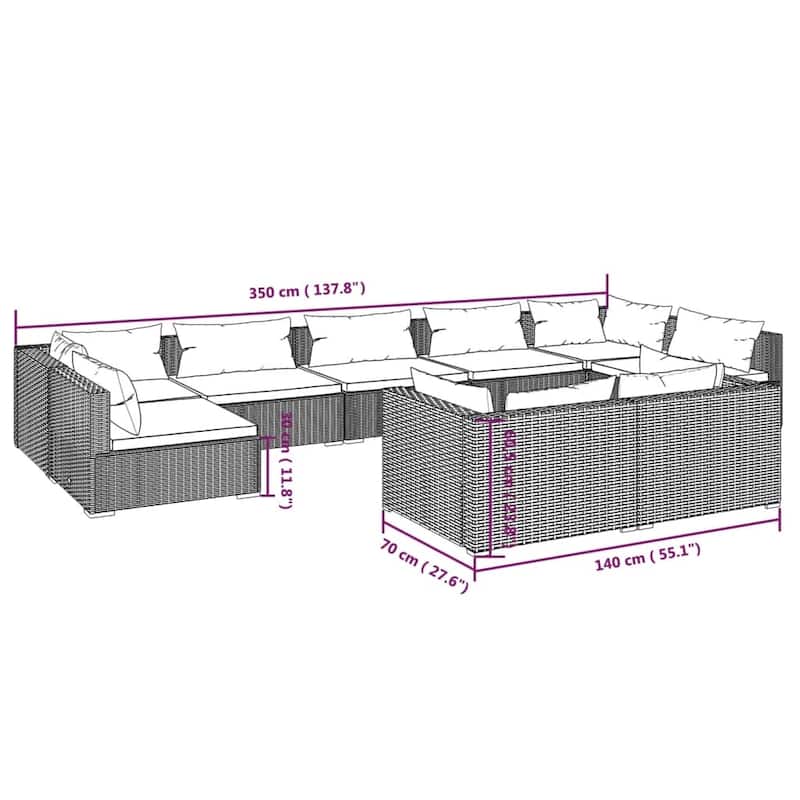 vidaXL Patio Lounge Set Outdoor Sectional Sofa Set Table Garden Poly Rattan - 27.6" x 27.6" x 23.8"
