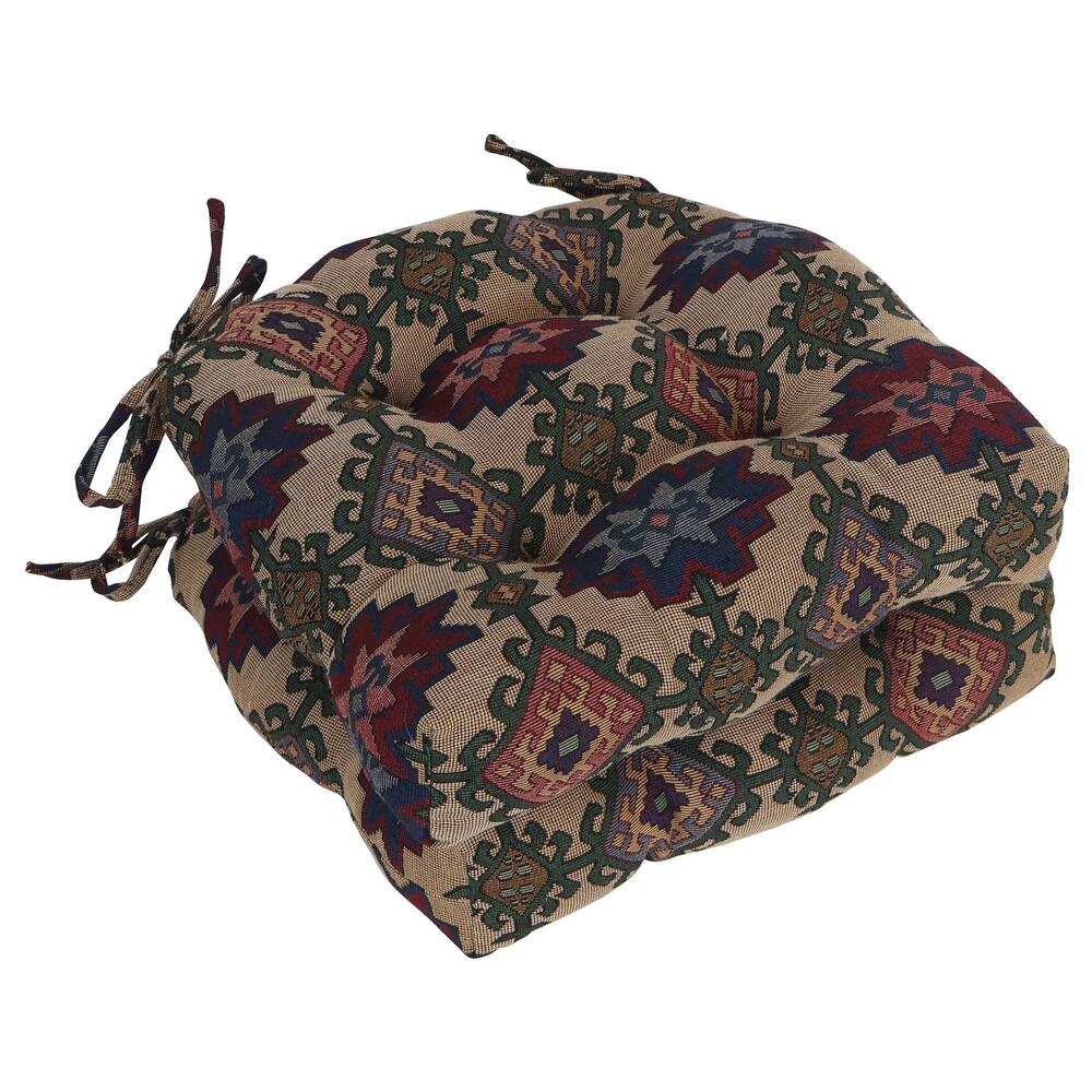 16-inch Rounded Back Woven Tapestry Tufted Chair Cushions (Set of 2 or 4) - 16 x 16
