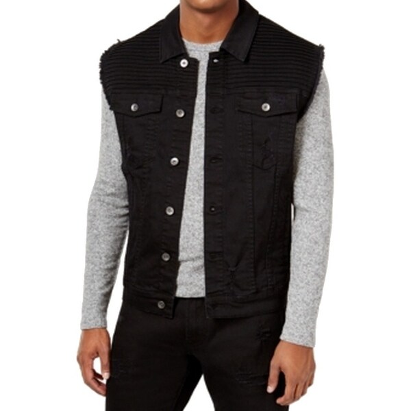 black mens denim vest