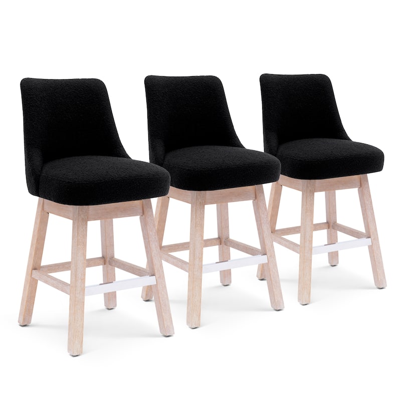 Boucle Polyester Upholstered Swivel Counter Stool - Foot Glides (Set of 3)