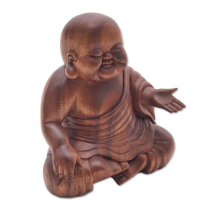 Novica Handmade Tranquil Buddha Wood Sculpture - 6.25" H x 5.5" W x 3.5" D