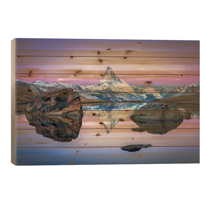 Stellisee And Matterhorn In Winter Print On Wood by Jan Becke - Multi-Color - 26x40x1.5