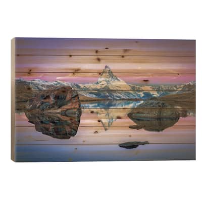 Stellisee And Matterhorn In Winter Print On Wood by Jan Becke - Multi-Color