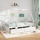 preview thumbnail 6 of 19, Twin Size Wooden House Bed with Roof and Safety Guardrail