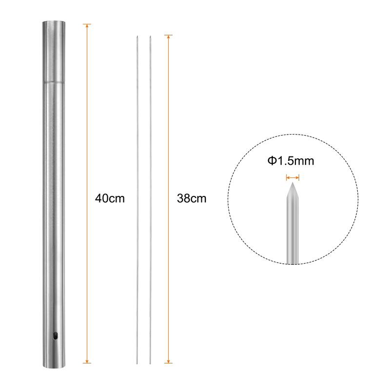 100pcs Kebob Skewers 40cm x 2.8cm Round Sticks with Tube Storage - 40cm x 2.8cm - Silver