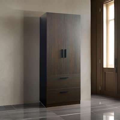 Beak 2 Door Standing Closet, 2 Drawers and Hanging Bars, Farmhouse Brown