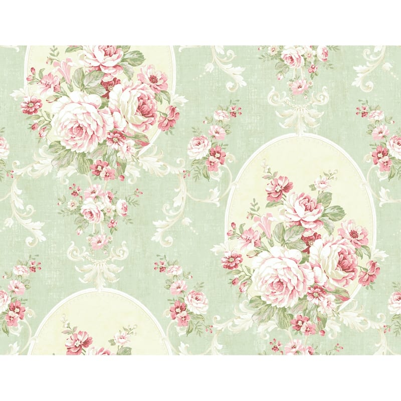 Seabrook Designs Kelia Framed Floral Unpasted Wallpaper