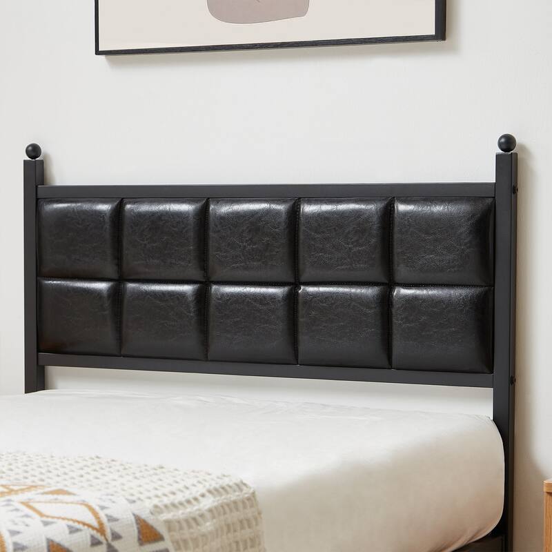 Javlergo Metal Platform Bed Frame with Faux Leather Headboard, Twin/Full/Queen, No Box Spring Needed