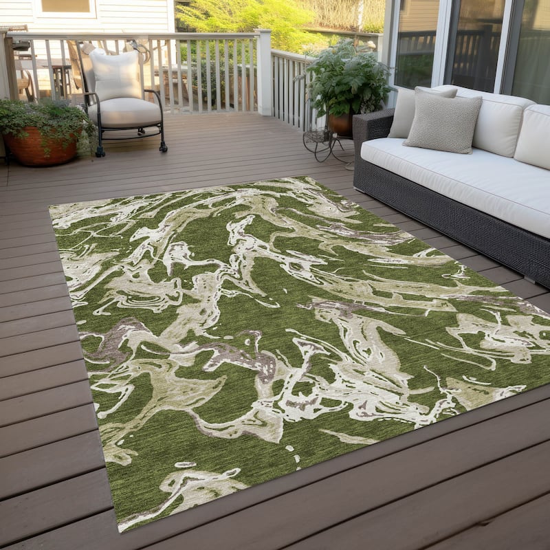Machine Washable Indoor/ Outdoor Modern Wave Chantille Rug