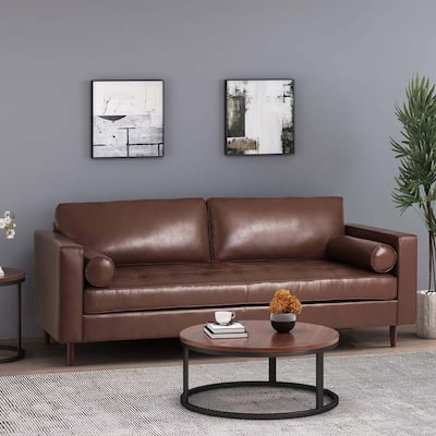 82" Three-Seat PU Leather Upholstered Sofa