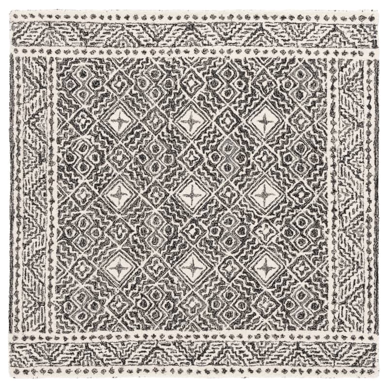 SAFAVIEH Handmade Micro-Loop Lutetia Wool Rug - 3' Square - Black/Ivory