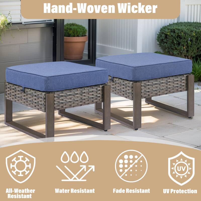 Gymojoy 2 Wicker Ottomans w/Removable Cushions