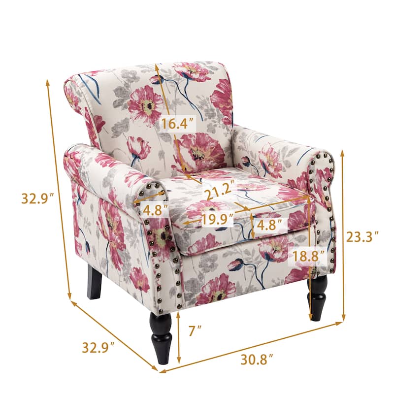 Living Room Armchair with Nailhead Trim - 29.9"W x 29.9"H x 32.9"D