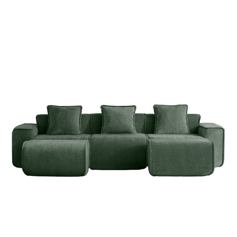 Streamlined Design Modular 3 Seat U Shape Boneless Velvet Fabric Sofa with 2 Movable Ottoman - 8' x 10'