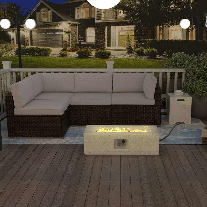 COSIEST Outdoor Patio Rectangle Fire Pit with Tank Cover Table - 42" W x 17" L x 13" H