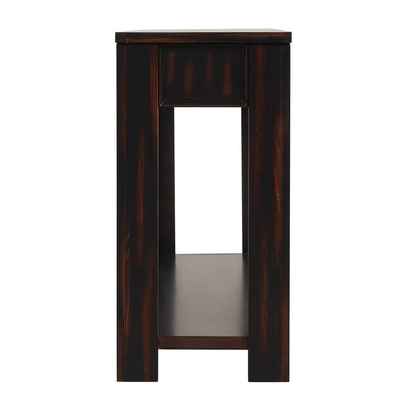 63" Pine Console Table with 4 Drawers & Open Bottom Shelf, Classic Retro Long Entryway Table Sofa Table for Living Room Entryway