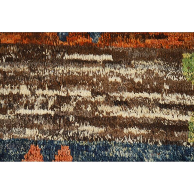 Striped Colorful Moroccan Oriental Area Rug Hand-Knotted Wool Carpet - 6'9" x 9'8"