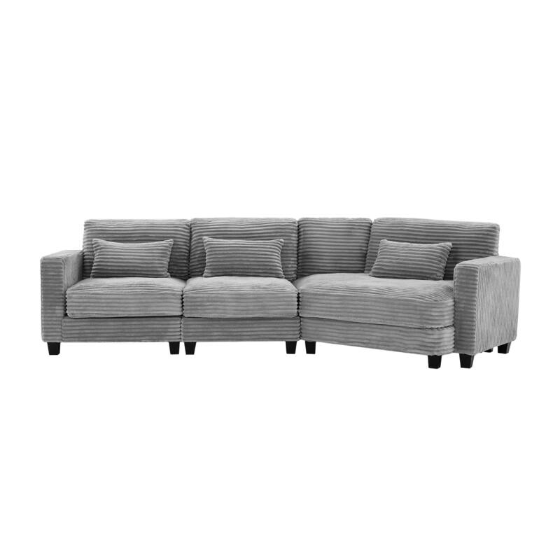 Multi-seat(3/4/5 seats) Corduroy Sectional Sofa, Modular Couch for Living Room & Business - Mist Grey - Left Facing
