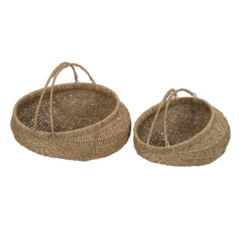 Household Essentials Decorative Seagrass Baskets with Handles - Brown