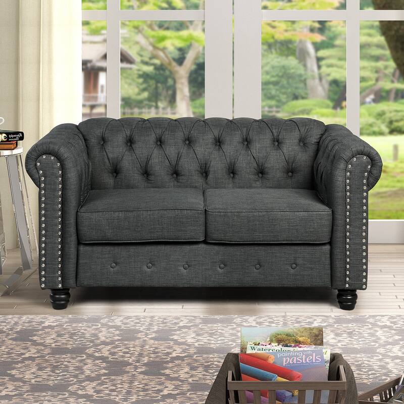 Morden Fort Tufted Upholstered Chesterfield set Loveseat, Sofa 2 PCS for Living Room, Fabric, Linen