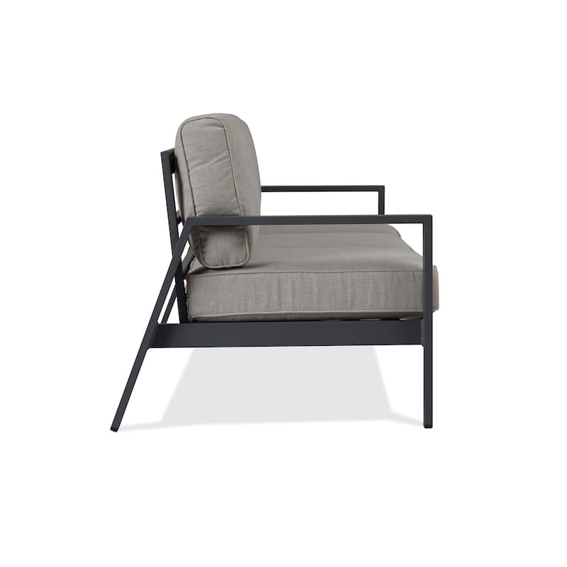 Aegean Outdoor Three Seat Sofa in Weathered Slate w/Tan Cushions by Real Flame
