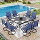 preview thumbnail 1 of 11, MAISON ARTS 9 Pieces Patio Dining Set, 60 Inch Square Metal Table and Sling Dining Chairs Padded Navy