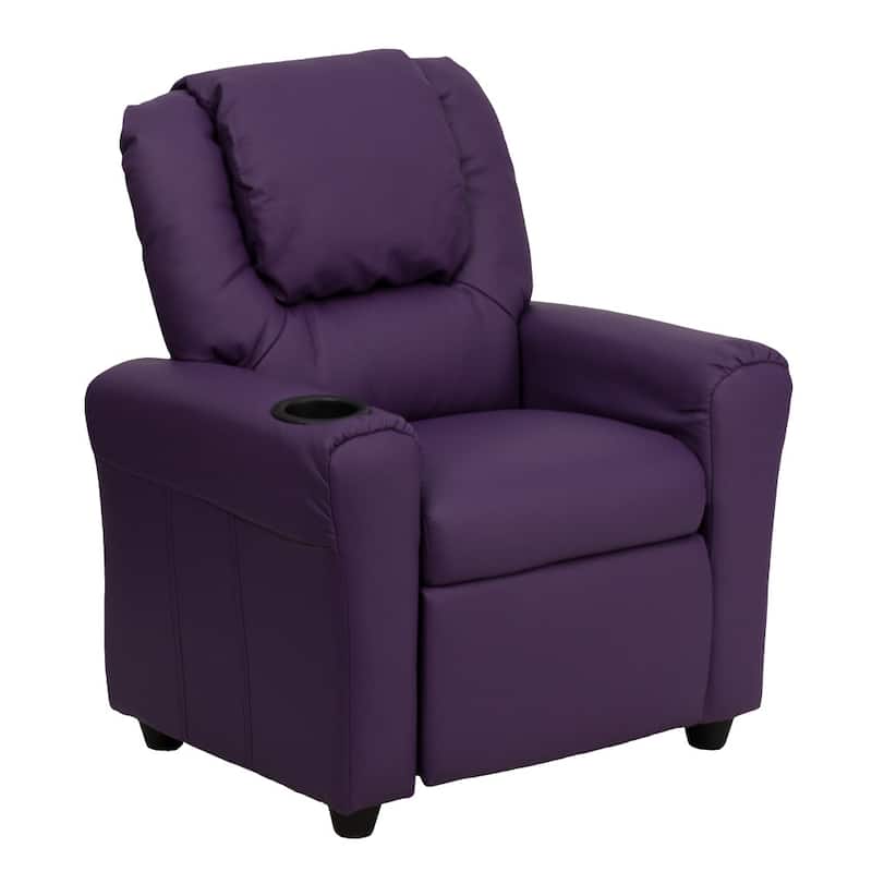 Contemporary Kids Recliner with Cup Holder and Headrest - 24"W x 21.5" - 36.5"D x 27"H - Purple Vinyl