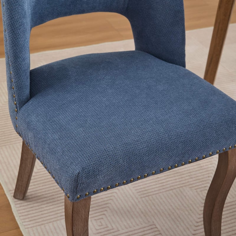 Fabric Upholstered Dining Chairs Set of 2, Kitchen Chairs with Curved Backrest, Accent Chair with Solid Wood Legs