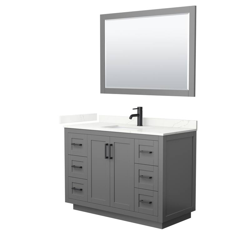Miranda 48-inch Single Vanity, Quartz Top, 46-inch Mirror - Dark Gray, Black Trim, Giotto Quartz Top
