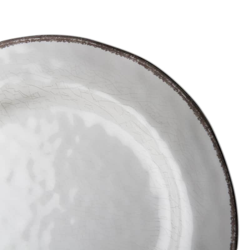 10.75 in. Veranda Cracked Glazed Solid Melamine Plastic Dinnerware Plates Set of 4 Dishwasher Safe Indoor Outdoor Ivory