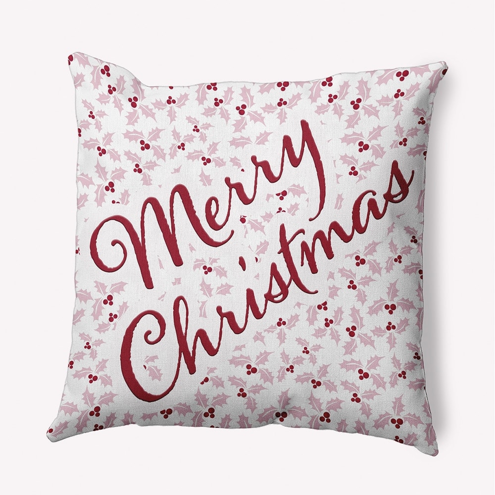 Merry Christmas with Holly Indoor/Outdoor Throw Pillow