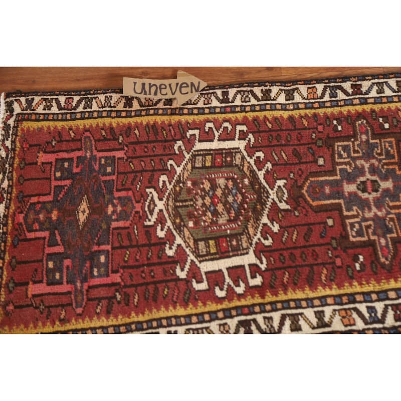 Red Gharajeh Persian Vintage Runner Rug Handmade Wool Carpet - 1'11"x 4'11"
