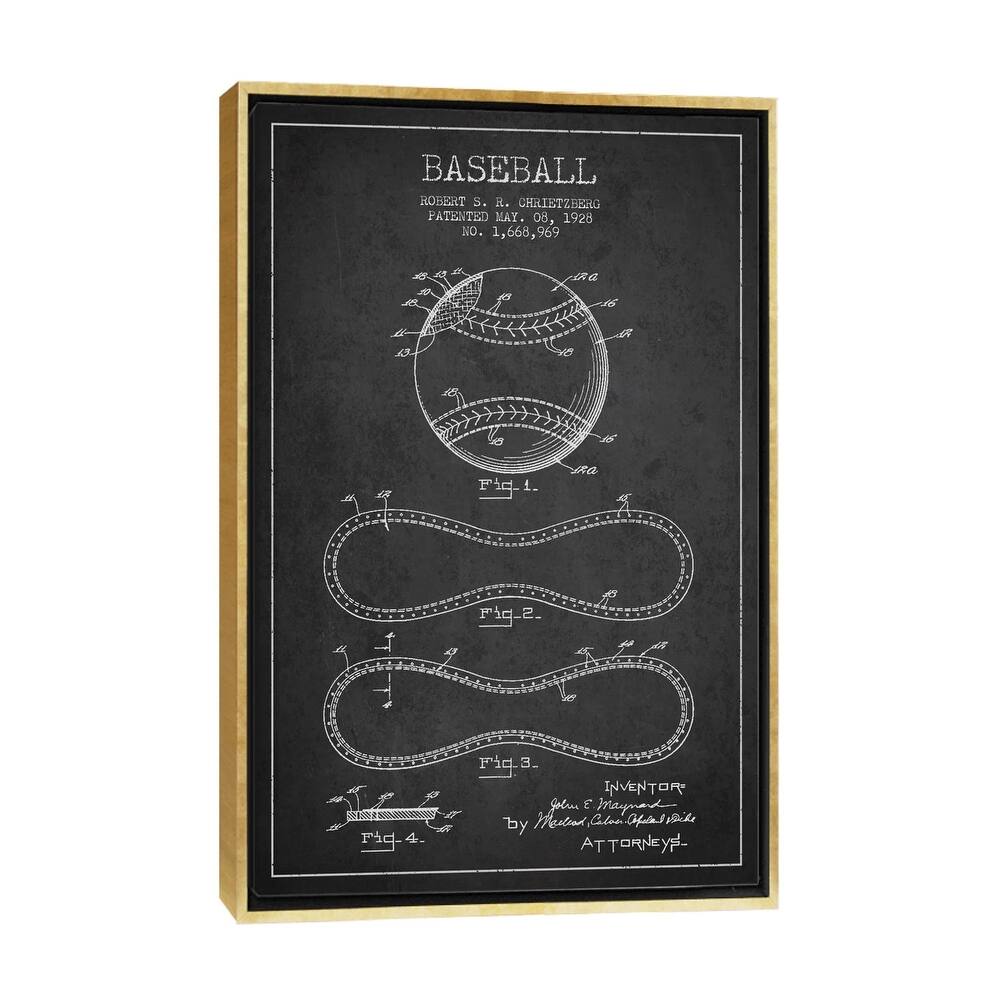 iCanvas "Baseball Charcoal Patent Blueprint" by Aged Pixel Framed Canvas Print