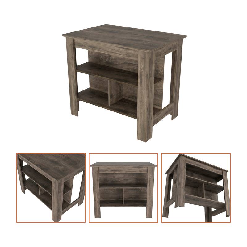 Three Shelves Wooden Kitchen Island Dozza - Brown