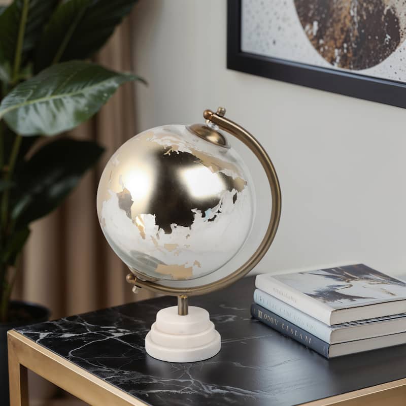 Modern Glass and Metal Globe Sculpture with Marble Base - 13" Brown - 8" x 8" x 13"