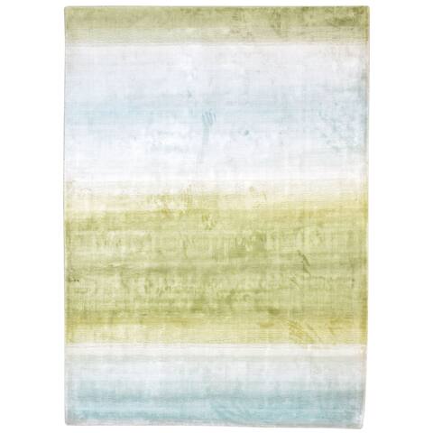 One of a Kind Hand-Woven Modern 5' x 8' Ombre Silk Green Rug - 5' x 7'